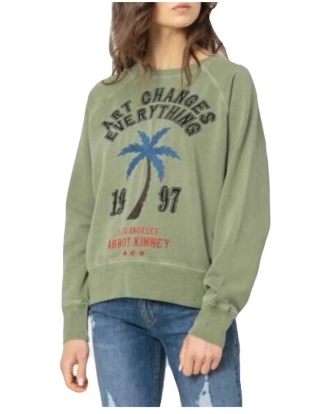 Zadig & Voltaire Olive Green Palm Graphic Sweatshirt Size S